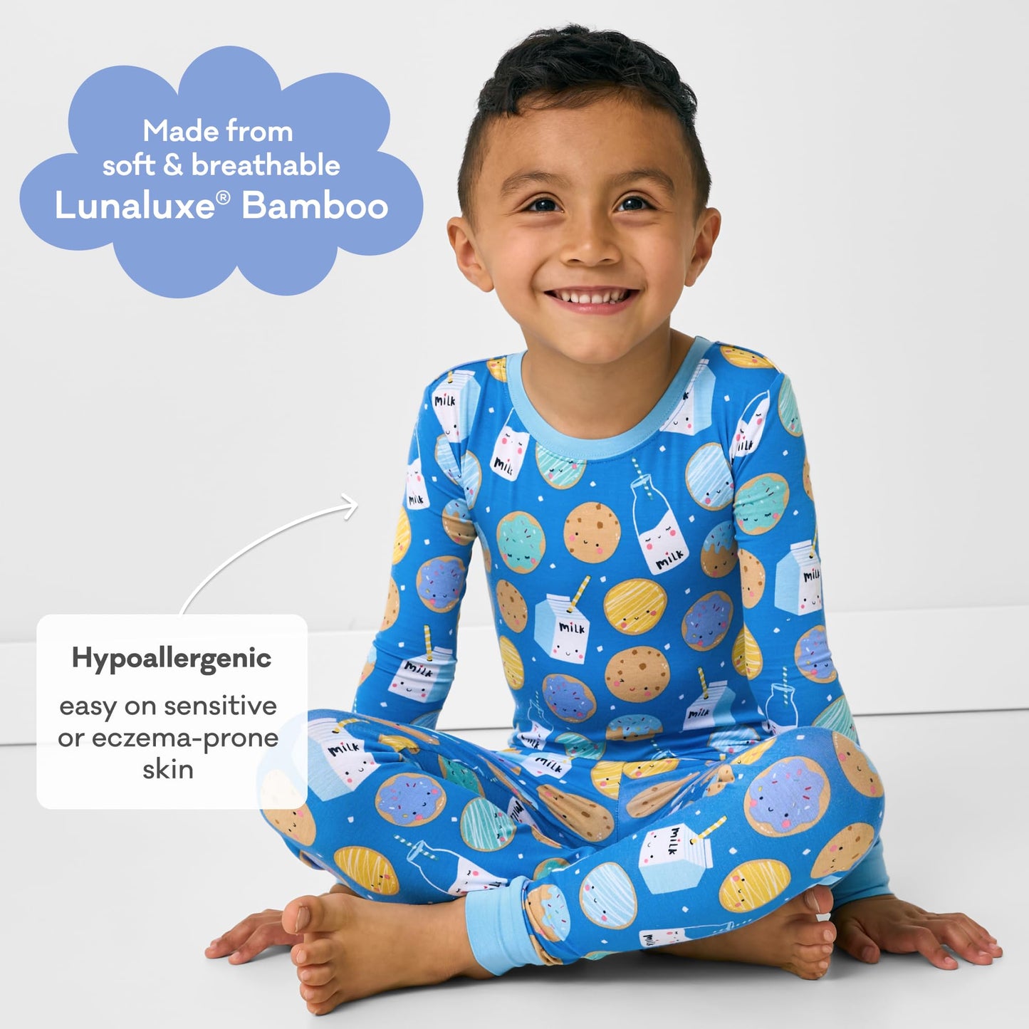 Little Sleepies Two-Piece Pajama Set for Boys & Girls, Soft Viscose from Bamboo Toddler Pajamas for Kids, Family Matching PJs, Blue Cookies & Milk, 18-24M