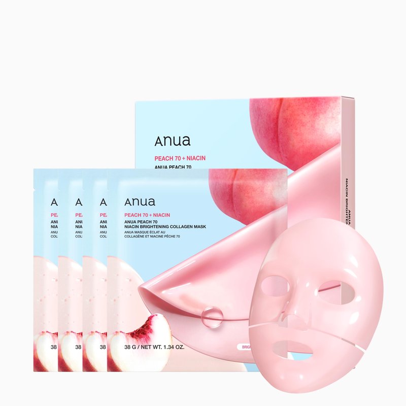 ANUA Peach 70 Niacin Brightening Collagen Mask, Overnight Face Mask for Glass Skin, Niacinamide, Elasticity, Even Skin Tone, Natural Color, Korean Skincare, 1.34 fl.oz/4ea