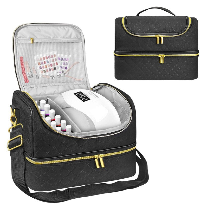 Boczif Nail Polish Carrying Case, Double-Layer Nail Polish Storage Bag- Fits Nail Dryer Lamp and 60 Bottles(15ml/0.5 fl.oz), Nail Polish Organizer bag with Dividers for Manicure Set
