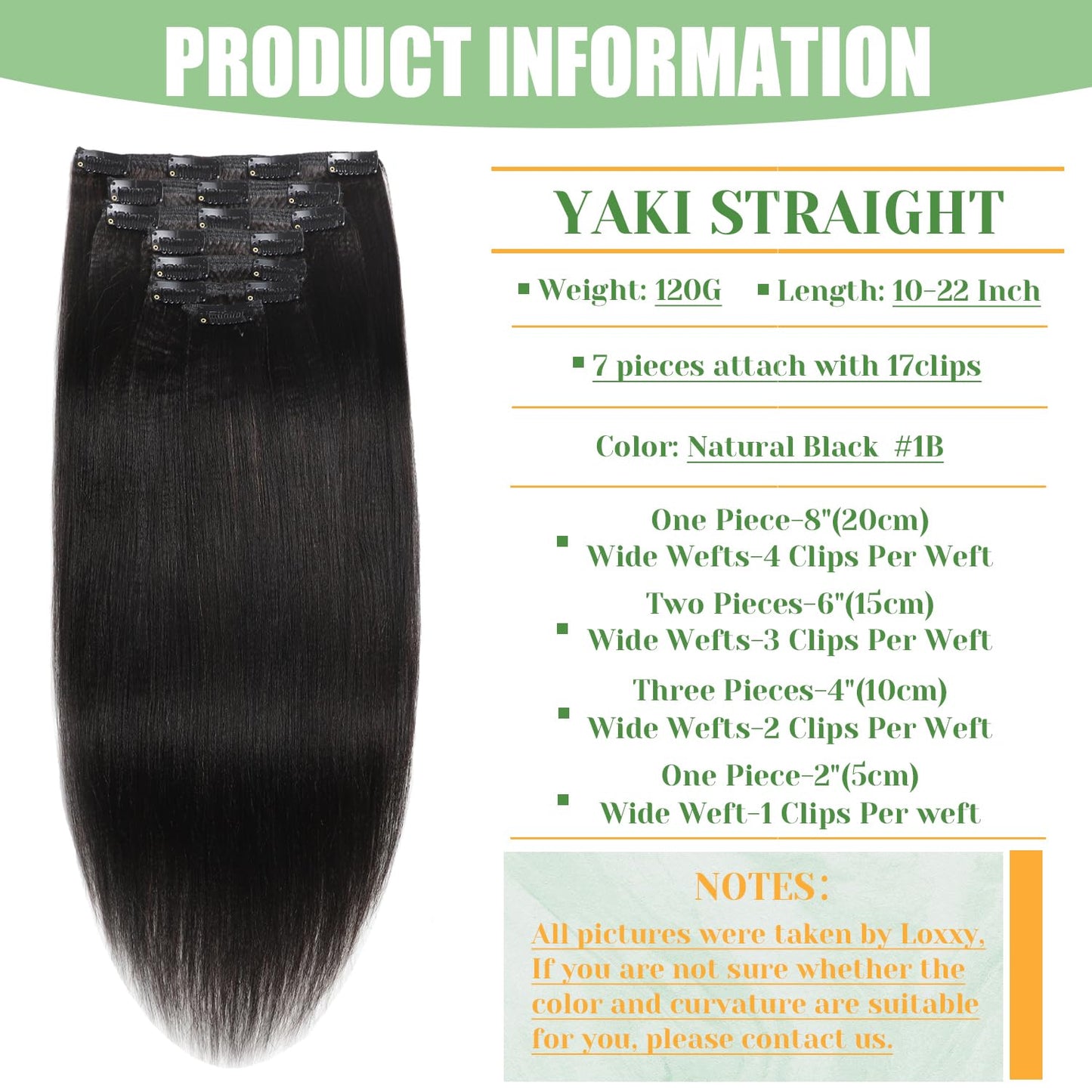 Loxxy Light Yaki Straight Human Hair Clip ins Hair Extensions Full Head Natural Black Hair Extensions for Black Women Relaxed Hair 120g/set 7pcs 16 inch