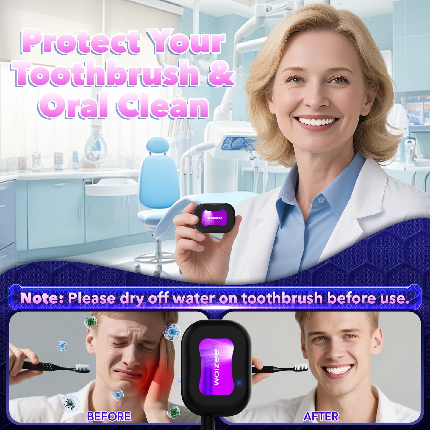 Toothbrush Case - Rechargeable Travel Holder for All Toothbrushes | Blue & Black