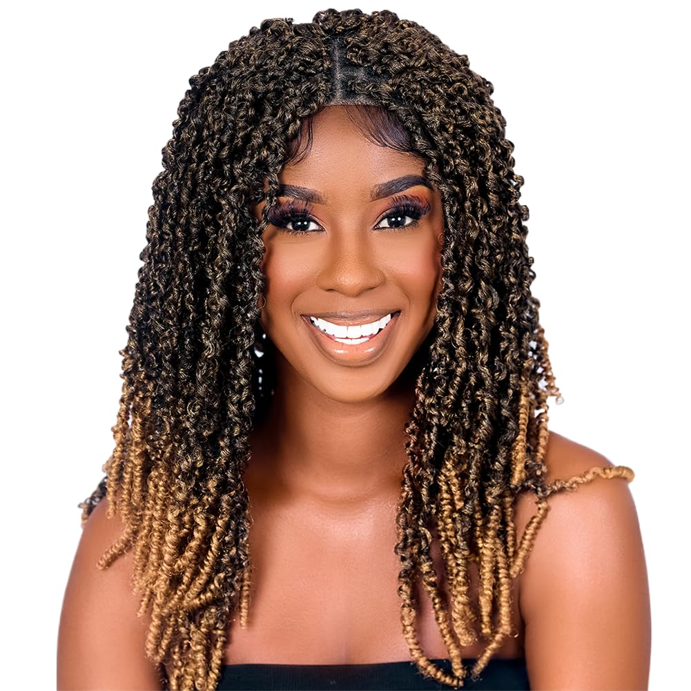 CECINILL Full Lace Wig Faux Locs Handmade Synthetic Curly Goddess Braids with Baby Hair 20 Inch (1B-27#)