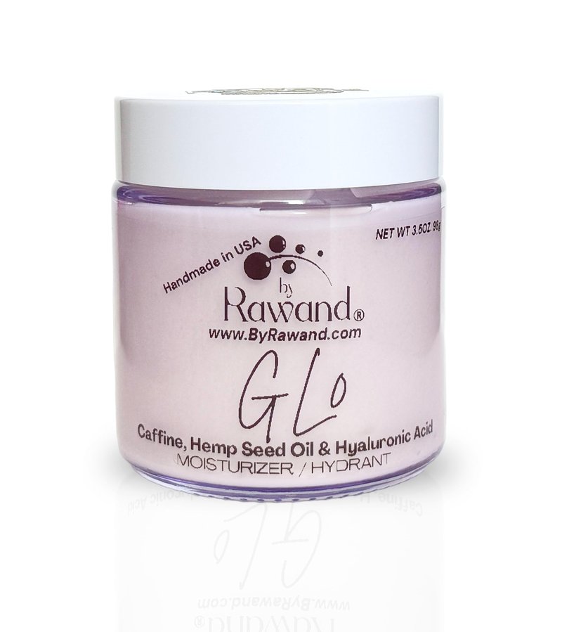 ByRawand Gl0 All Natural Caffeine Face Cream & Moisturizer Reduce Eye Puffiness and Pigmentation with Caffeine, Hemp Seed Oil and Hyaluronic Acid, Handmade in USA