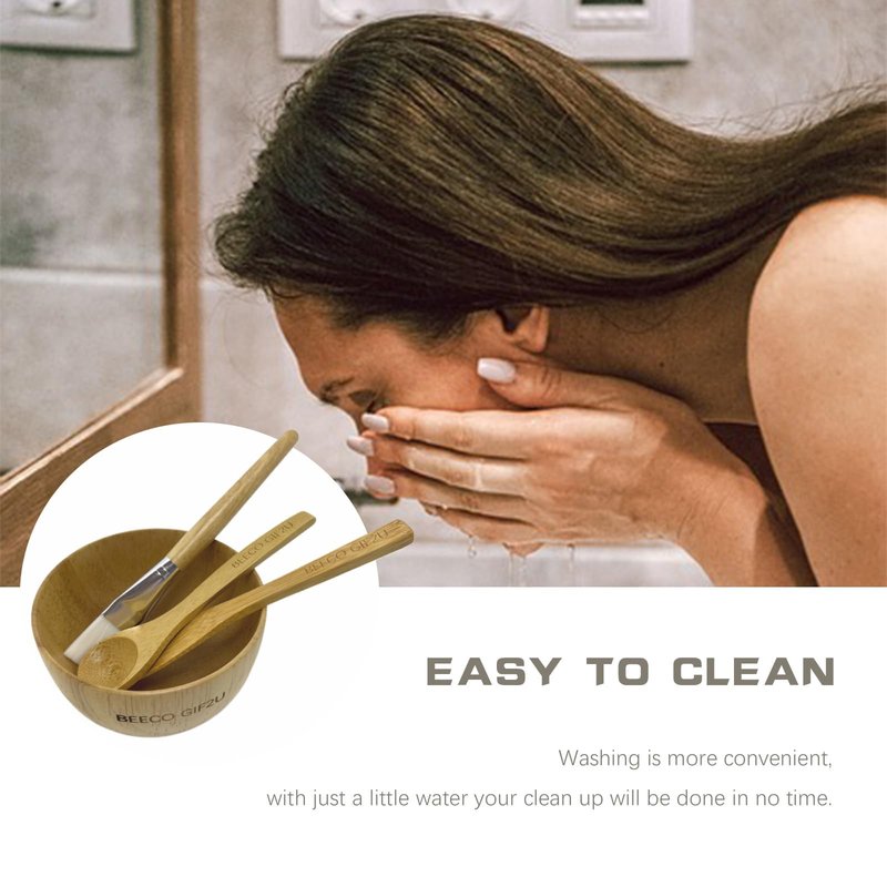 BEECO GIF2U Face Mask Mixing Bowl Set Bamboo,8 Pcs Diy Facemask Mixing Tool Kit With Facial Mask Bowl,Spatula,Spoon,Brush,Empty Refilable Lotion Pump Bottle,Cream Jar and Dropper Bottle and Tray