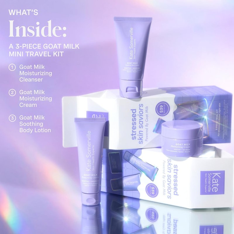 Kate Somerville Stressed Skin Saviors Travel Kit - Goat Milk Cleanser, Cream & Body Lotion Set