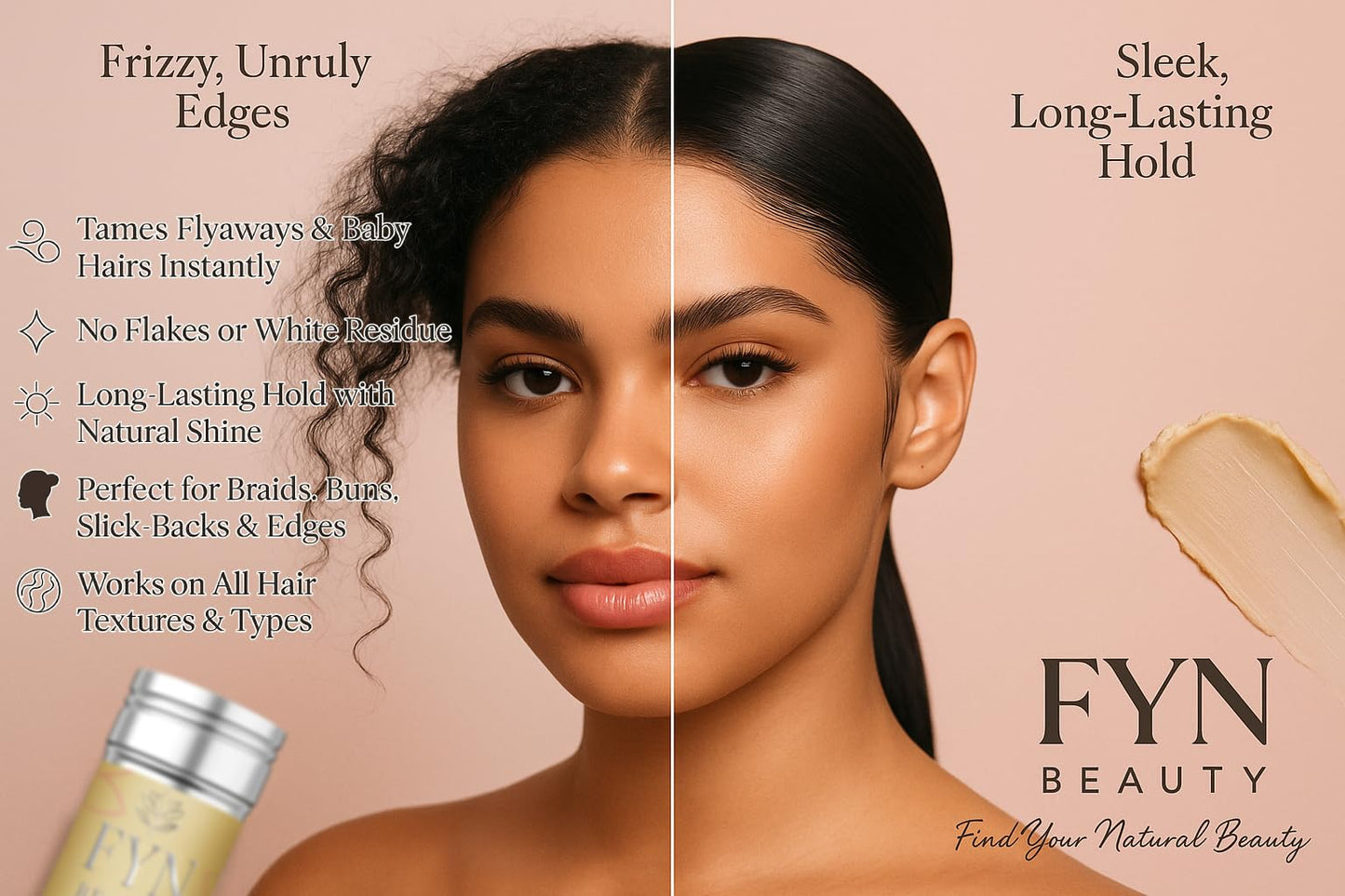 FYN Beauty Hair Wax Stick - Slick Back Hair Products - Edge Control - Hair Accessories for Women & Kids - Fly Away Stick for Hair - Bun Maker & Braiding Gel - Dance Recital Gifts for Girls- 2.7 Fl Oz