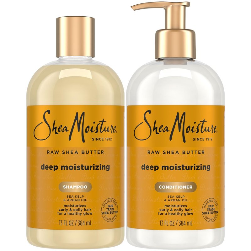 SheaMoisture Deep Moisturizing Shampoo & Conditioner Set - Raw Shea Butter, Sea Kelp & Argan Oil | 13 Oz Each
