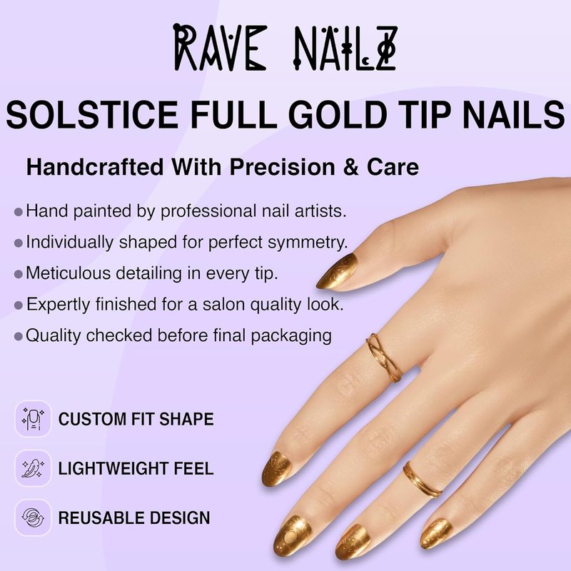 Gilded Relic Press-On Nails - Egyptian-Inspired Gold Foil | 24 Count Short Metallic, Chip-Resistant Design