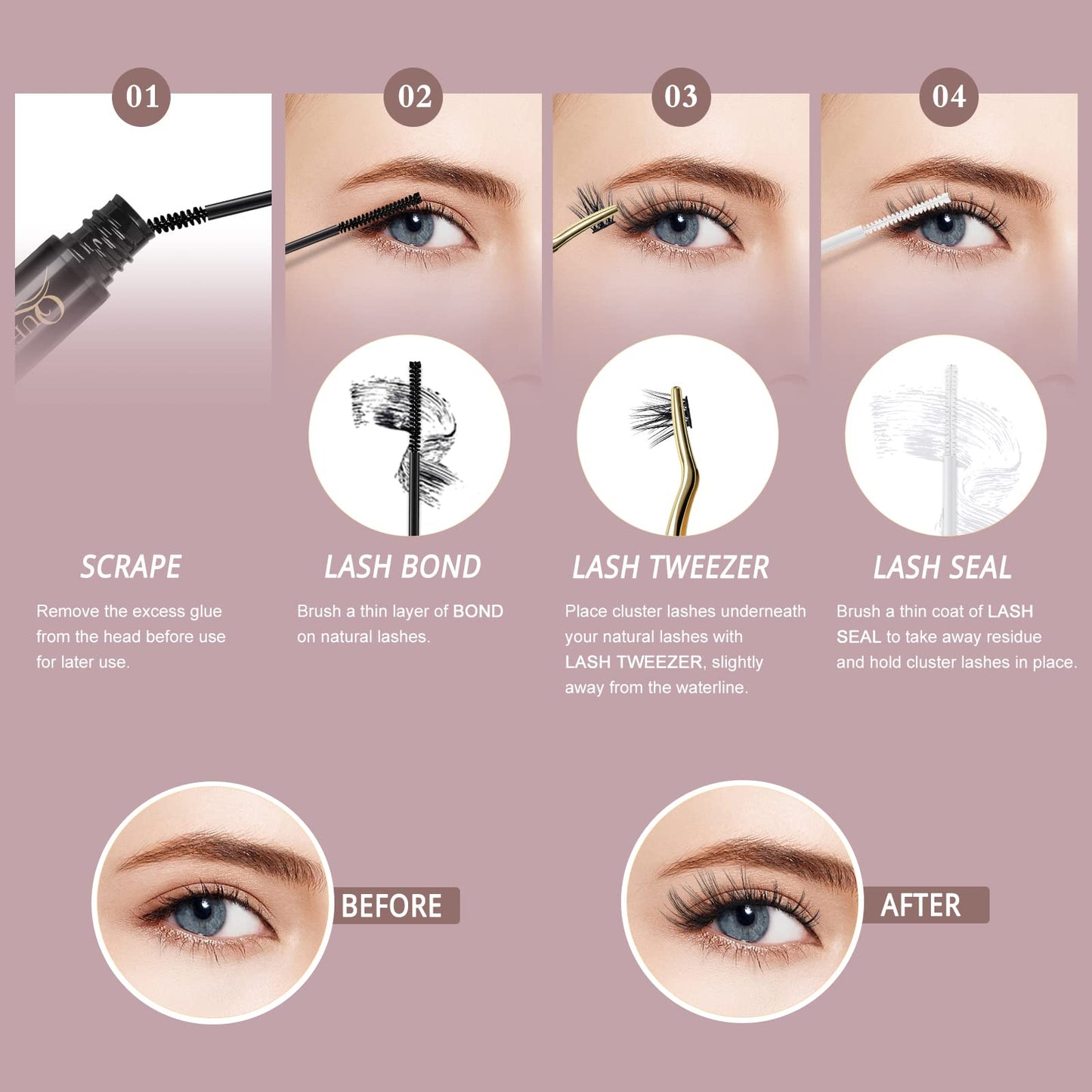 QUEWEL Cluster Lashes 72 Pcs Wide Stem Individual Lashes C/D Curl 8-16mm Length DIY Eyelash Extension False Eyelashes Honey01 Styles Soft for Personal Makeup Use at Home (Honey01-D-MIX8-16)