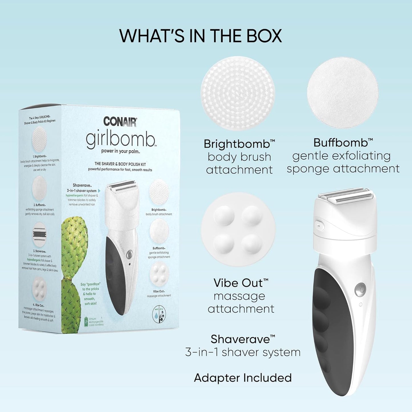 Conair GIRLBOMB Women's Shaver & Body Buffer - Wet/Dry, Lithium Ion Rechargeable