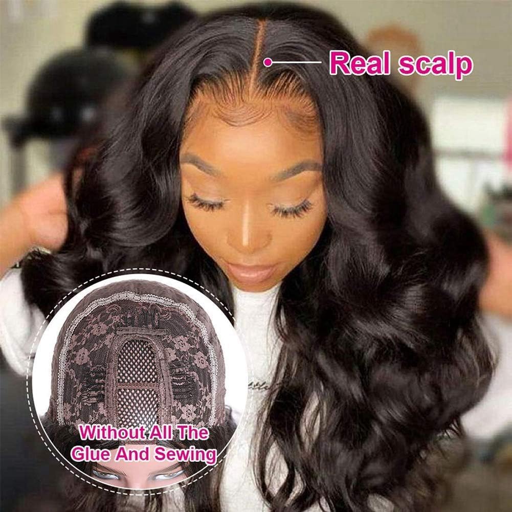 Short Wavy V Part Wigs For Black Women, Wear&Go Upgrade U Part Bob Wig, Glueless Half Wig Heat Resistant Synthetic Hair Soft As Human Hair (Black, 12 Inch)