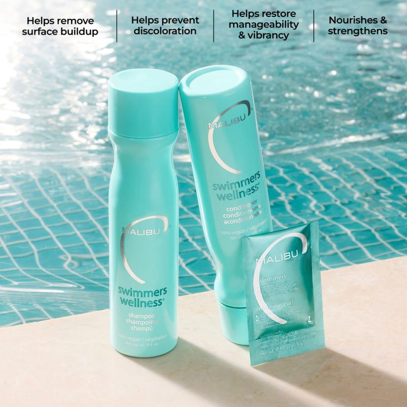 Malibu C Swimmers Wellness Hair Conditioner for Women, Men & Kids - Travel Size Moisturizing Swim Conditioner to Restore Shine Affected by Pool Chlorine & Ocean Water - Protein Rich Hair Care, 3.4oz