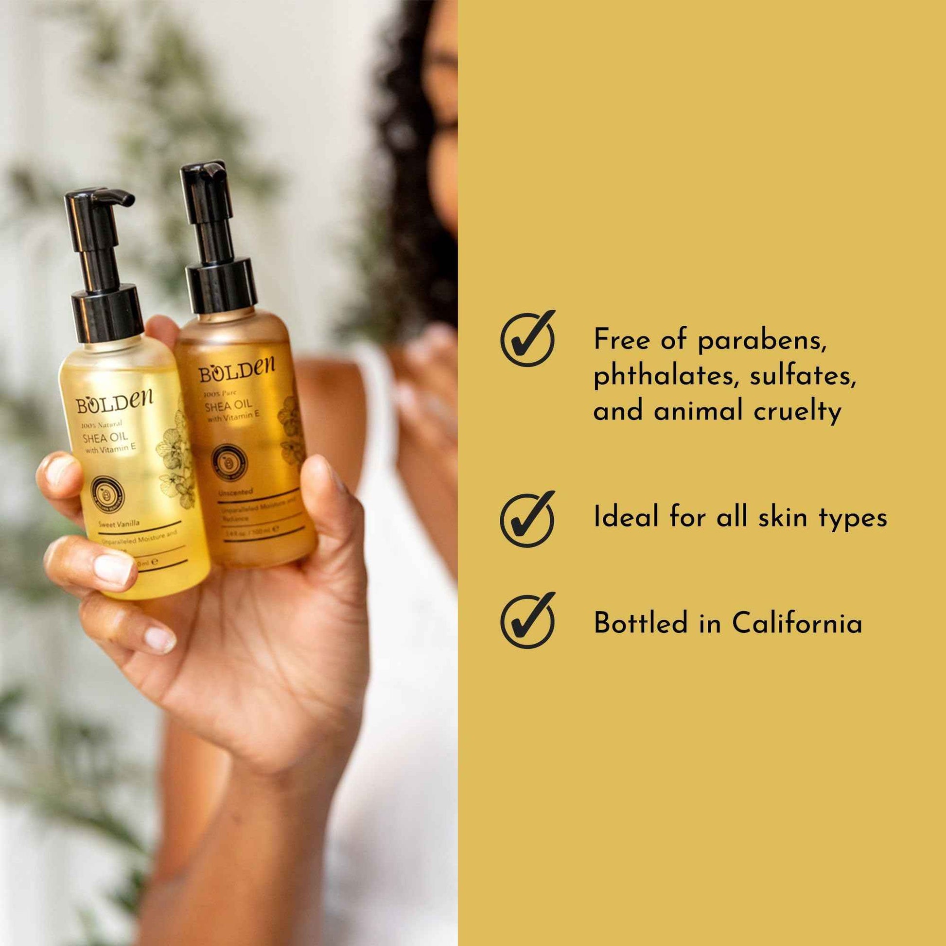 BOLDEN Sweet Vanilla Shea Body Oil with Vitamin E | Stretch Mark Pregnancy Care | 100% Natural Moisture Shea Oil | Lightweight After Shower Body Oil | 3.4 Fl Oz