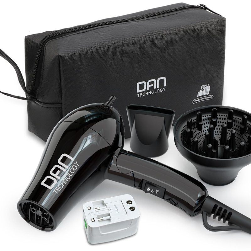 DAN Technology Auto Dual Voltage Hair Dryer,Hair Blow Dryer,Folding hairdryer for Travel,Small Blower with Multi-Function Plug Adapter,Compact Hair Dryer with Diffuser & Concentrator