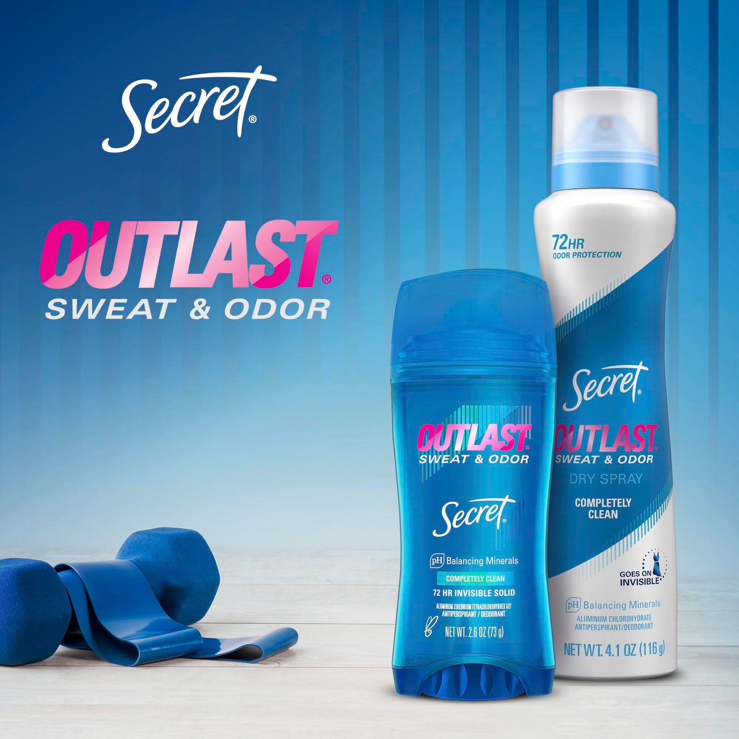 Secret Outlast Antiperspirant Deodorant for Women, 72hr Sweat & Odor Protection, PH Balancing Minerals, Invisible Solid, Completely Clean Scent, 2.6 oz