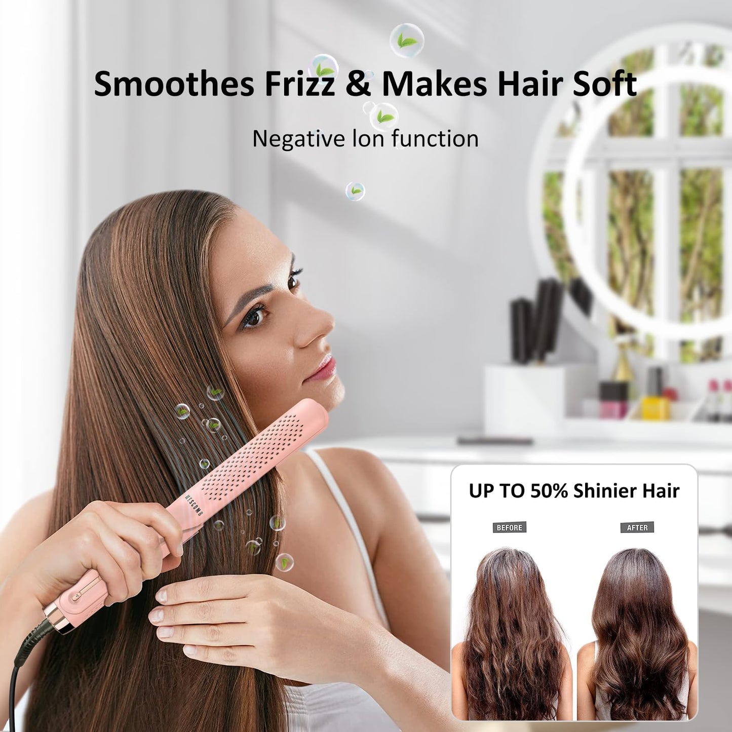 MESCOMB 360° Airflow Styler – 1 Inch 2-in-1 Hair Straightener & Curler with Vented Cool Air for Style Locking, Extra Long Flat Iron, Dual Voltage for European Travel