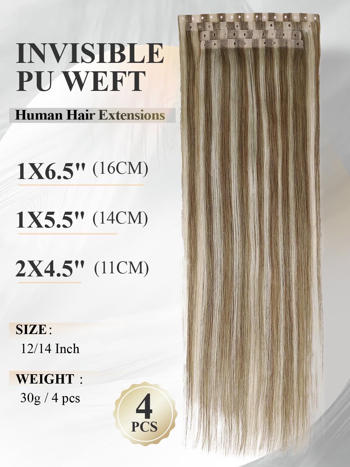 Remy Human Hair Extensions - Micro Bead OVO Weft | Highlight Blonde 9A/P60, 14 Inch (30g, 4 Pcs)