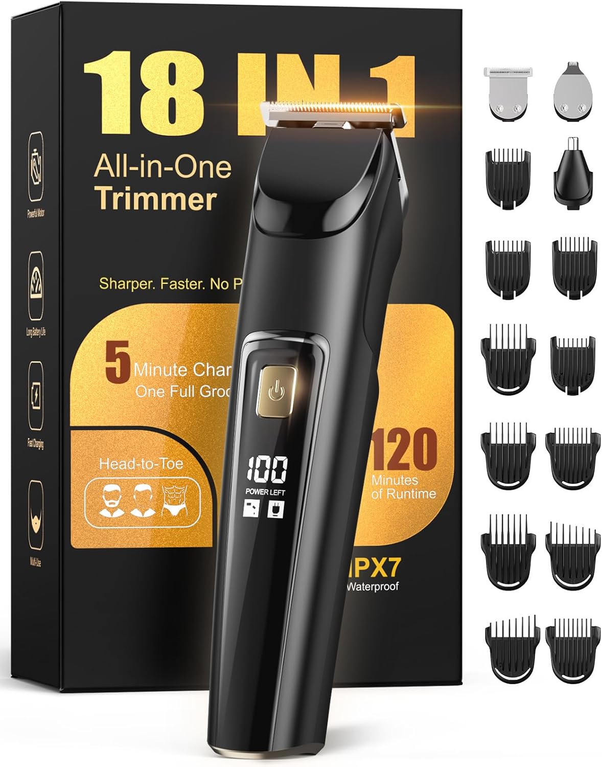 Beard Trimmer for Men - All-in-One Waterproof Electric Grooming Kit | Rechargeable Hair Clipper & Nose Trimmer