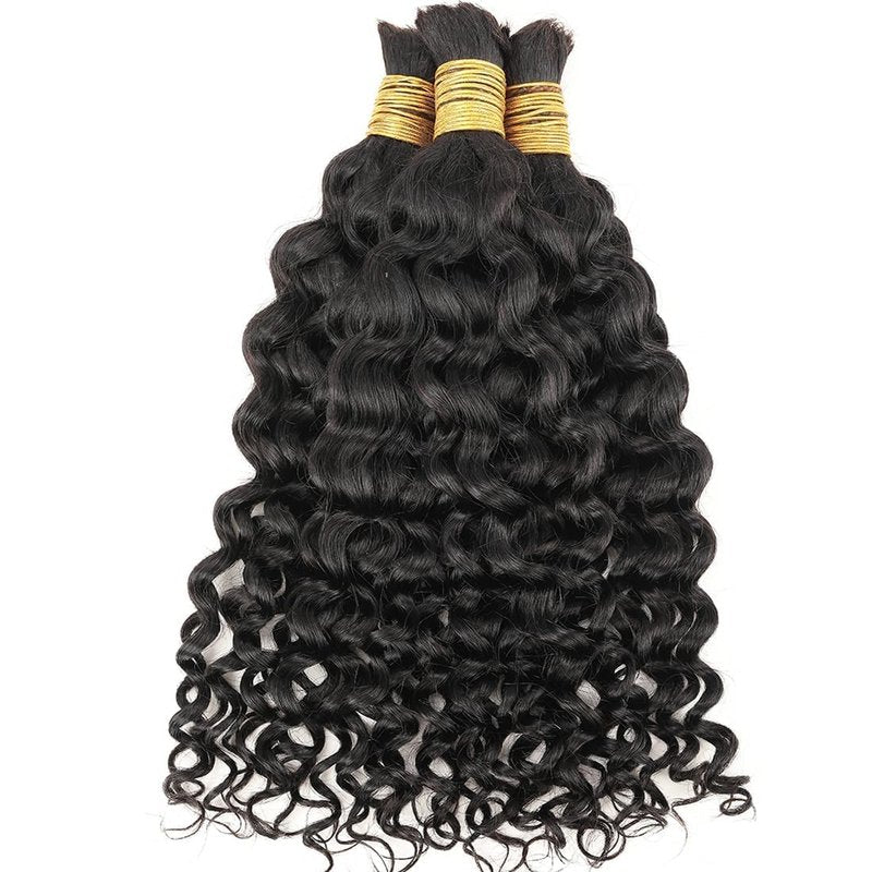Human Braiding Hair for Boho Braids 12A 18inch Water Wave Bulk Human Hair Extensions for Braiding No Weft Brazilian Virgin Curly Deep Wave Loose Deep Wave Bulk Wet and Wavy 1 Bundle 100g Natural Black