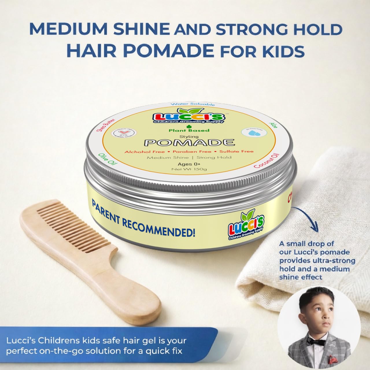 Baby Hair Gel - 5oz Plant-Based Styling Pomade for Infants | No Parabens, Medium Shine & Strong Hold