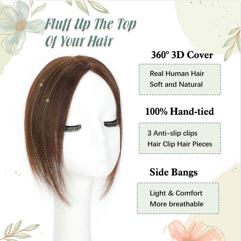 Paraglame Hair Toppers for Women Real Human Hair 360°3D Cover Human Toppers for Women Clip in Hair Extensions for Daily Wear (Brown, 10Inch)