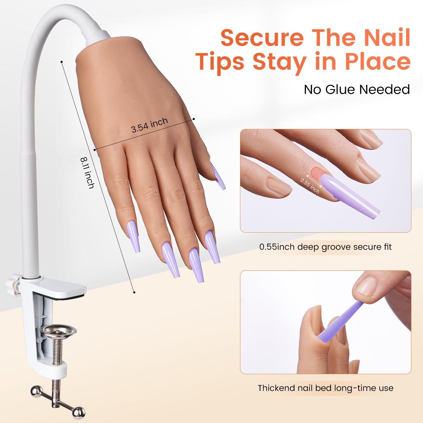 Silicone Practice Hand for Acrylic Nails- Flexible Right Hand for Beginners