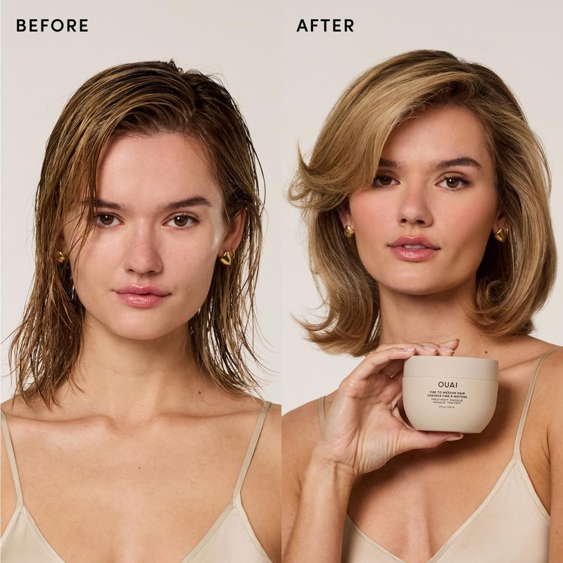 OUAI Fine to Medium Hair Treatment Mask - Lightweight Deep Conditioning Hair Mask with Shea Butter, Keratin & Panthenol - Helps Hydrate, Fight Frizz, Strengthen & Repair Damage (3.4 oz)