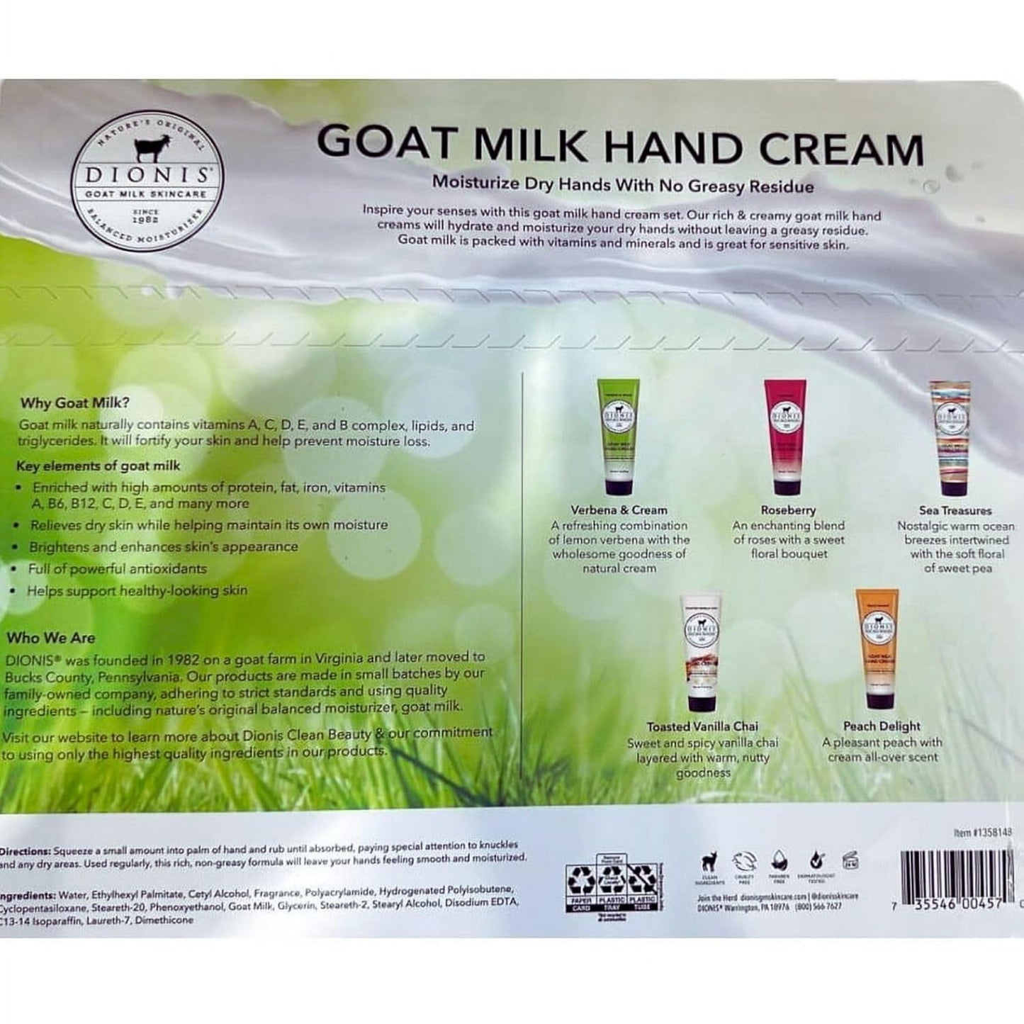 Dionis Goat Milk Hand Creams - 5 Pack of 1 oz Moisturizers | Coconut, Peppermint, Sea Treasures, Sugarberry, Vanilla Bean