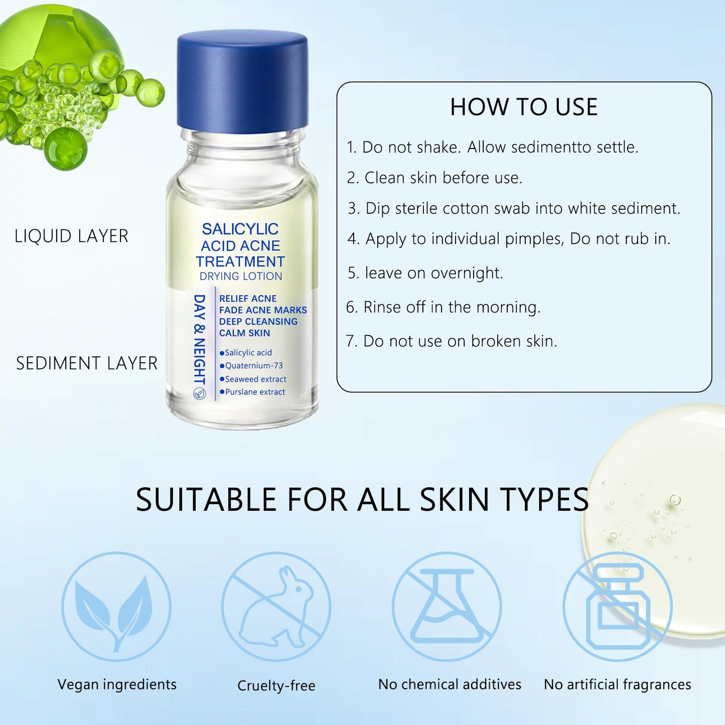 Salicylic Acid Drying Lotion – Fade Acnes Marks, Improve Skin Condition, Oil Control, Gentle Skincare for Sensitive Skin 10ml/0.35fl.Oz