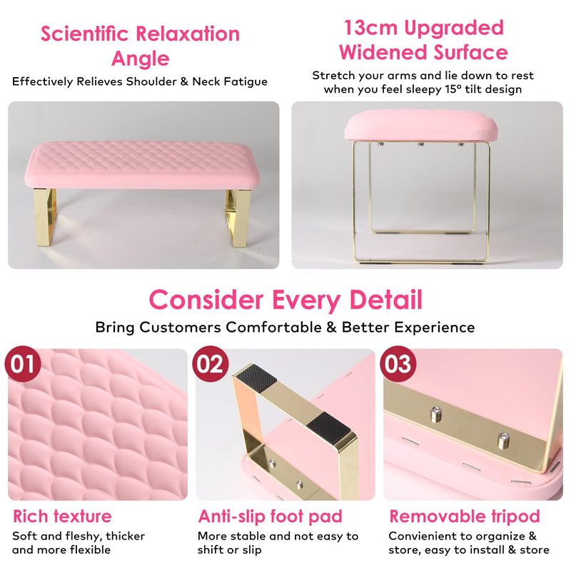 Arm Rest for Nails Tech, BORNBYME Update PU Leather Fish Pattern Hand Nail Foot Stand Rest for Manicure & Pedicure,Pink