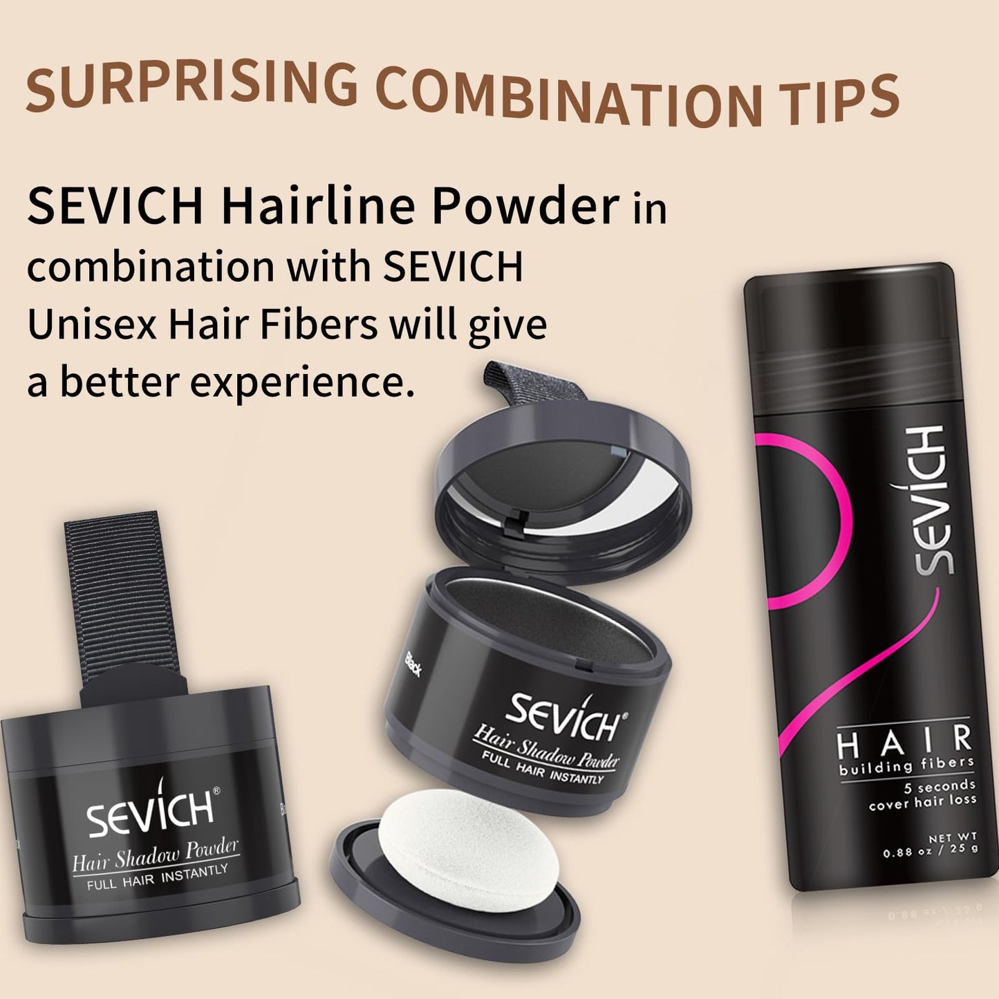 Sevich Hairline Powder,Instantly Conceals Hair Loss, Root Touch up Powder, Hair Shadow Toppers for Women & Men, Touch Up for Thinning Gray Hair, Windproof & Sweatproof,Black