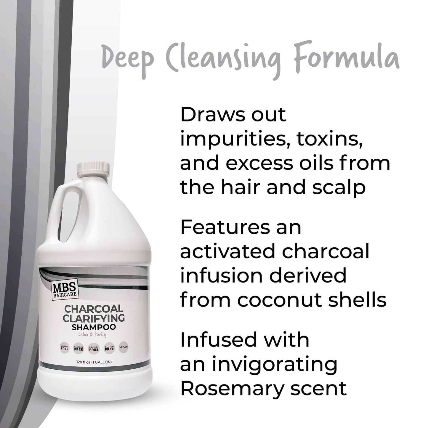 MBS Haircare Professional Charcoal Clarifying Shampoo, 1 Gallon – Sulfate-Free, Paraben-Free, Vegan – Color Safe Deep Cleansing Formula