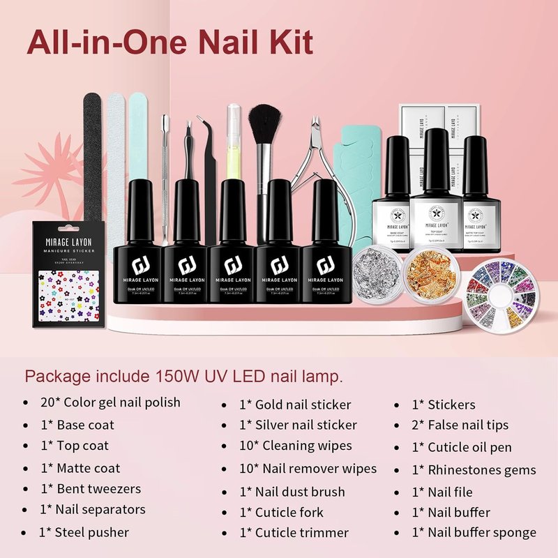 Gel Nail Polish Kit - 43 Pcs with UV Light | 20 Colors, 180W Lamp, Nail Art Tools