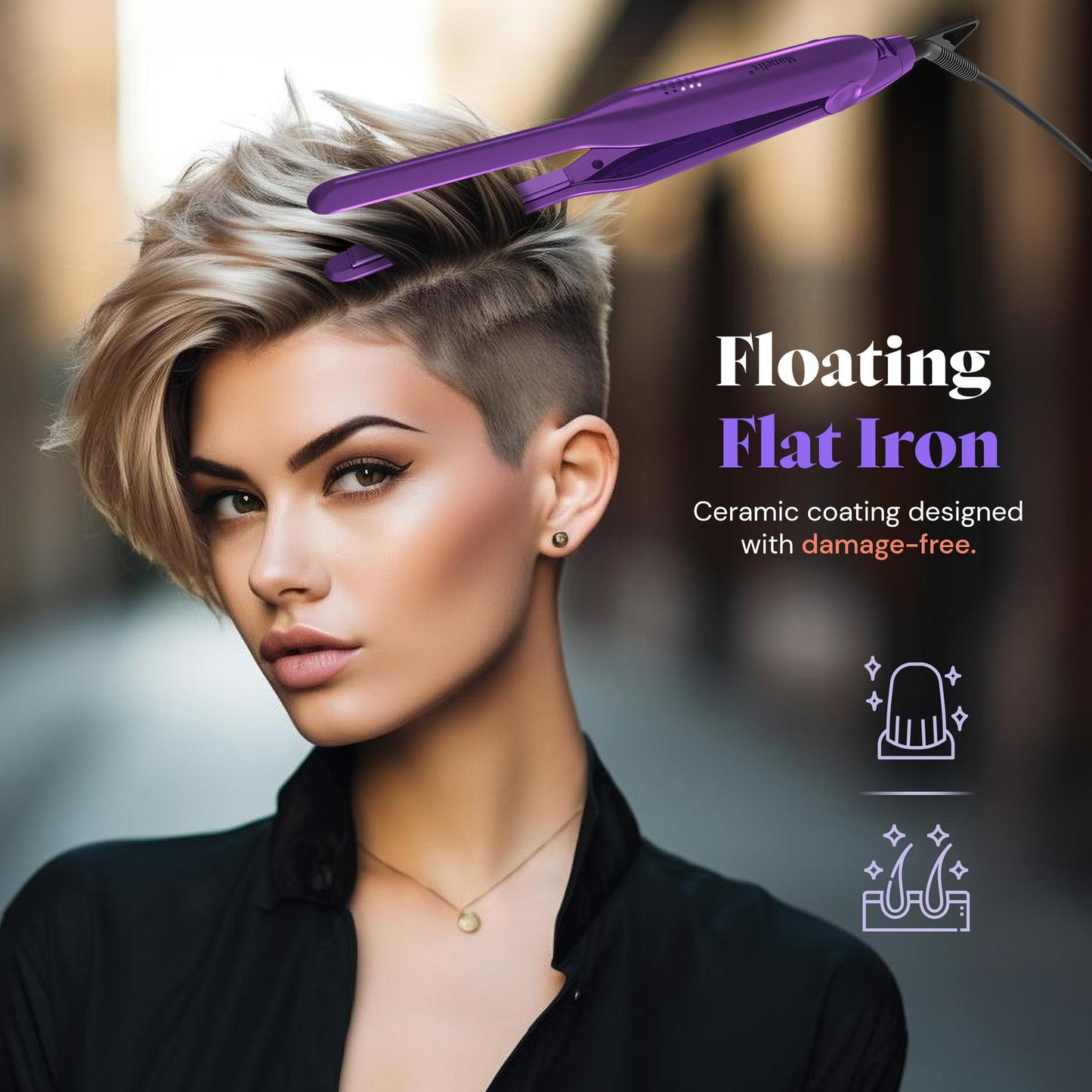 Manelix 0.3 Inch Super Slim Mini Flat Iron for Short Hair, Hair Straightener and Curler 2 in 1, Dual Voltage PTC and Ceramic Small Flat Iron