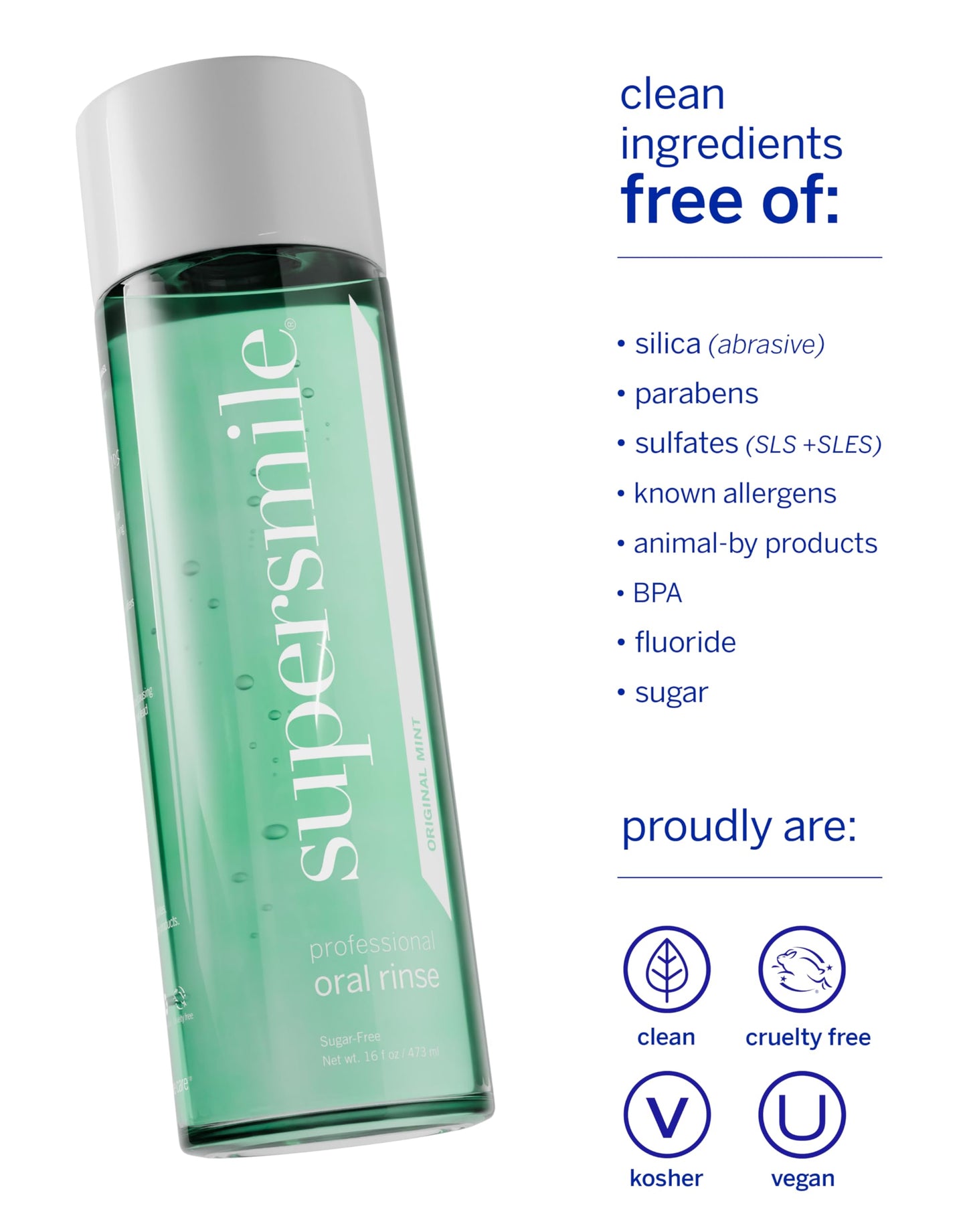 Supersmile Oral Rinse Mouthwash - Clinically Formulated Mint Flavored Sugar Free Dental Mouthwash - Fresh Breath - Anti-Germicidal - Alcohol-Free (16 Fl Oz)