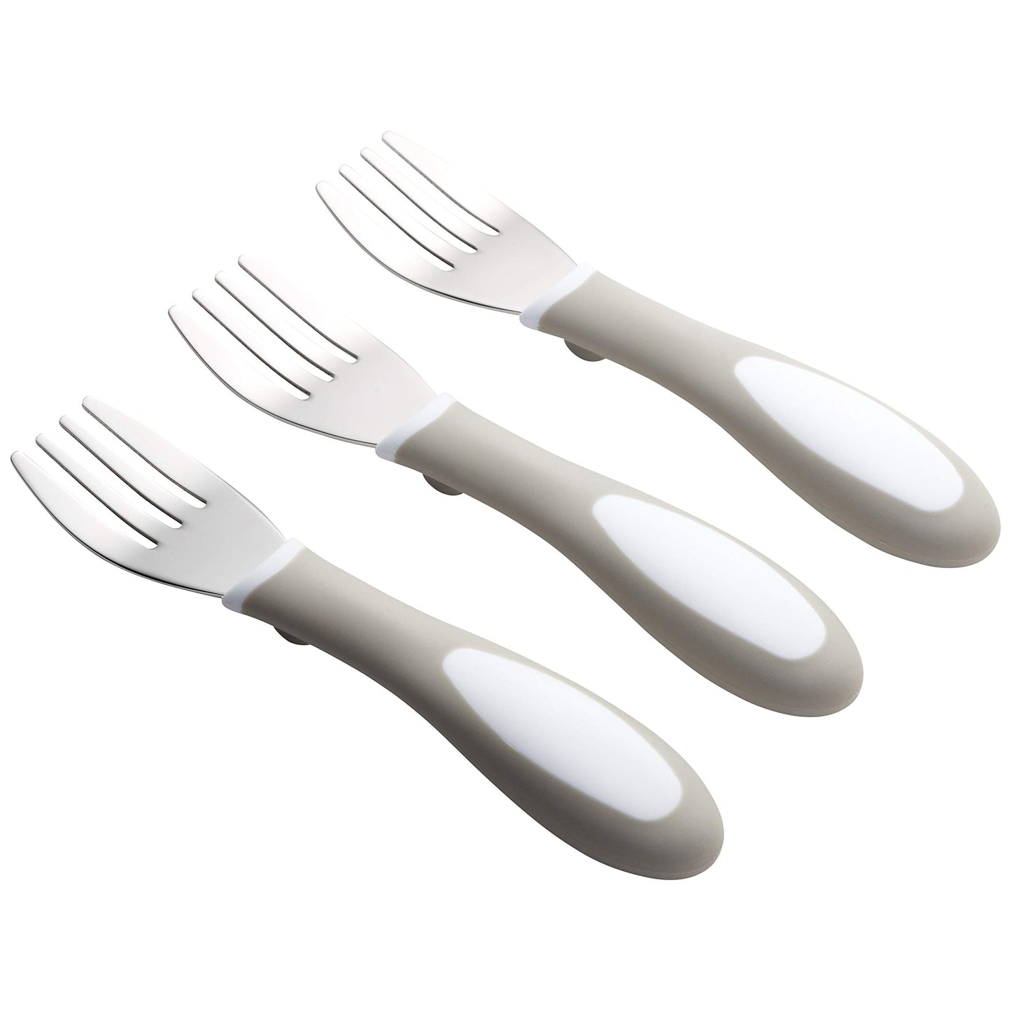 ECR4Kids My First Meal Pal Stainless Steel Forks, Toddler Silverware, White, Light Grey, 3-Pack