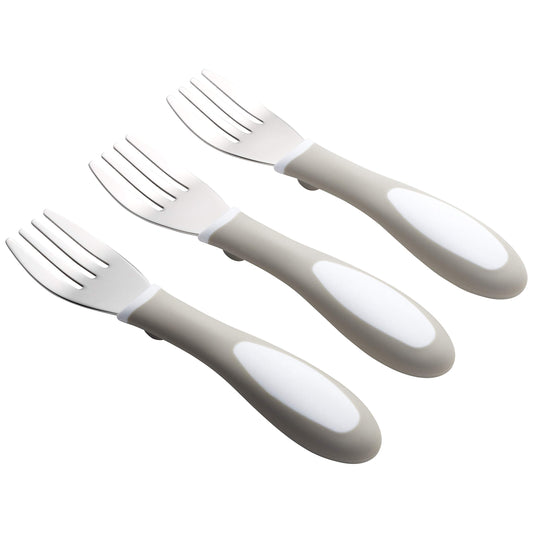 ECR4Kids My First Meal Pal Stainless Steel Forks, Toddler Silverware, White, Light Grey, 3-Pack