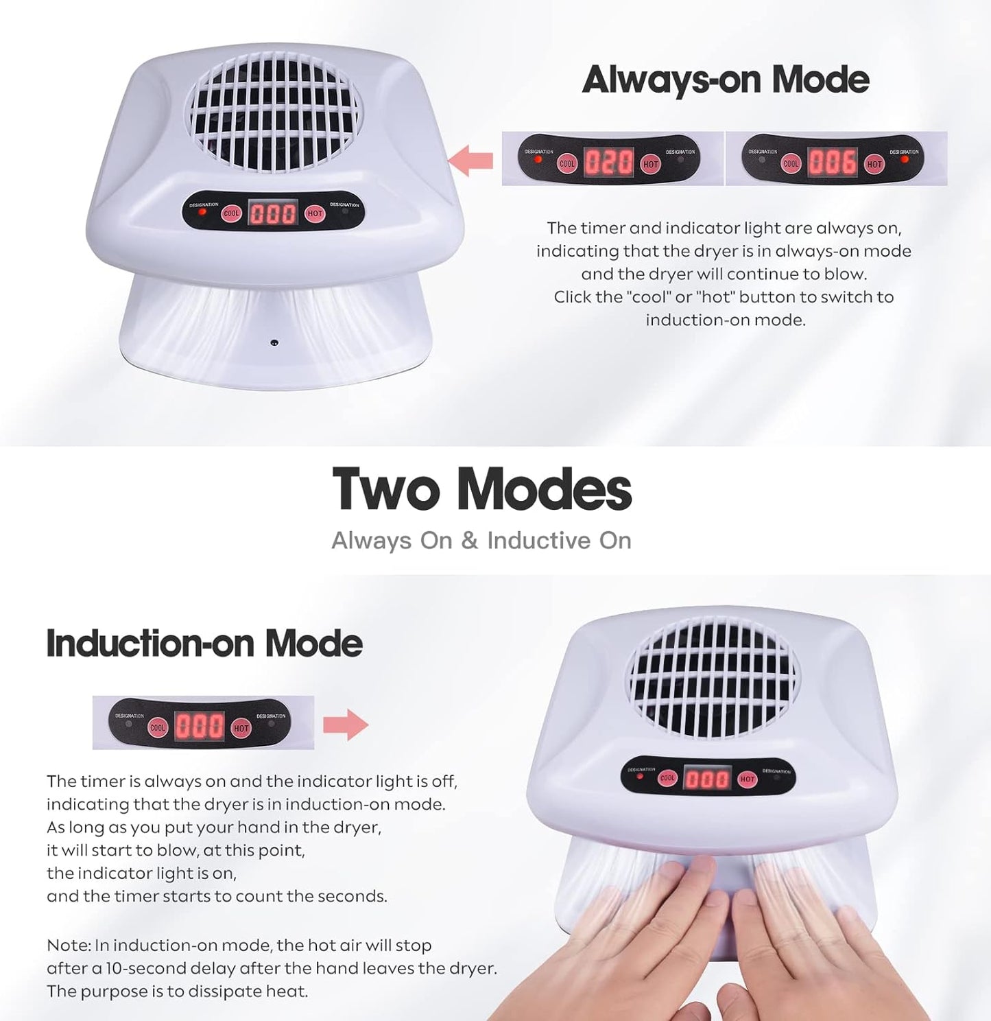 Air Nail Dryer - Automatic Sensor 300W Timing Fan for Hands & Feet | Warm & Cool Wind, Light Blue