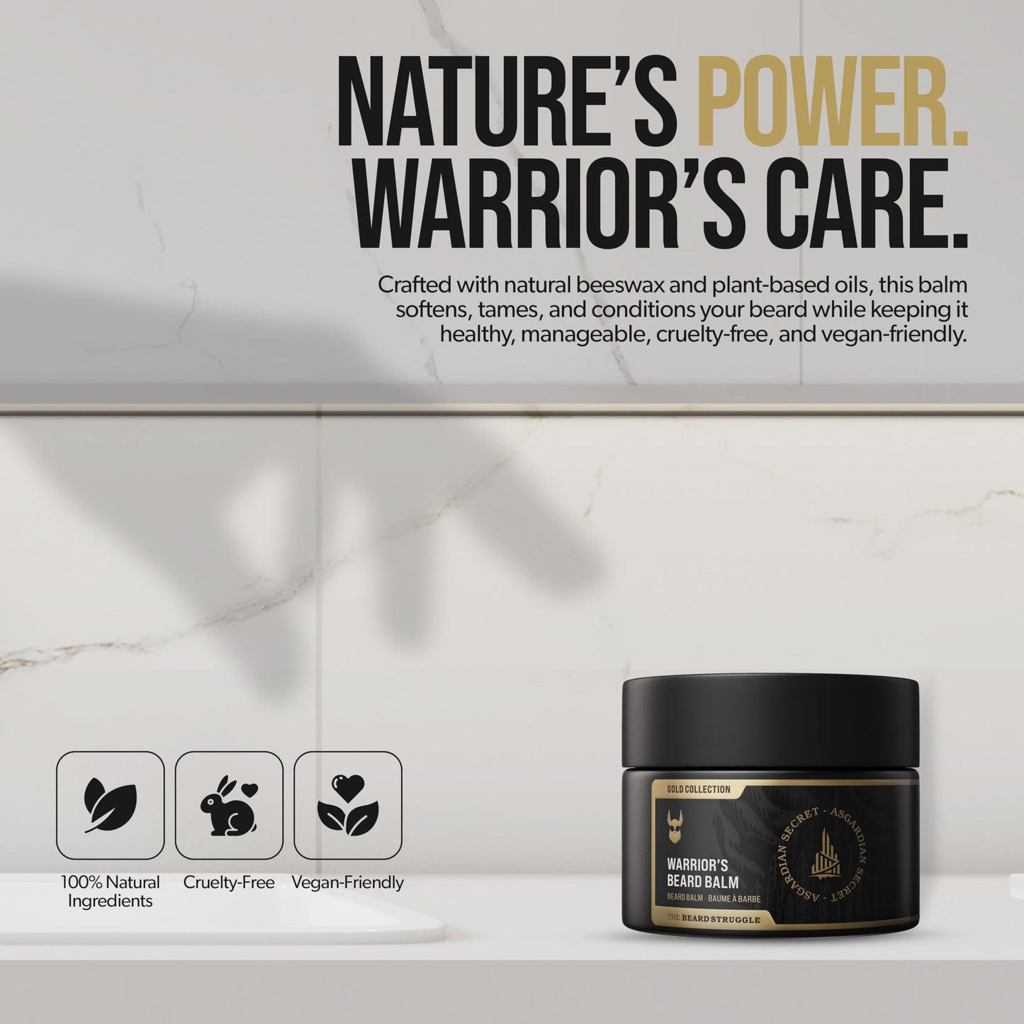 The Beard Struggle Warrior’s Beard Balm - Platinum Collection, Aesir's Triumph - Non-Greasy Low-Hold Formula, Luxurious Cologne-Grade Fragrances 100% Natural and Plant-Based Ingredients - 50g