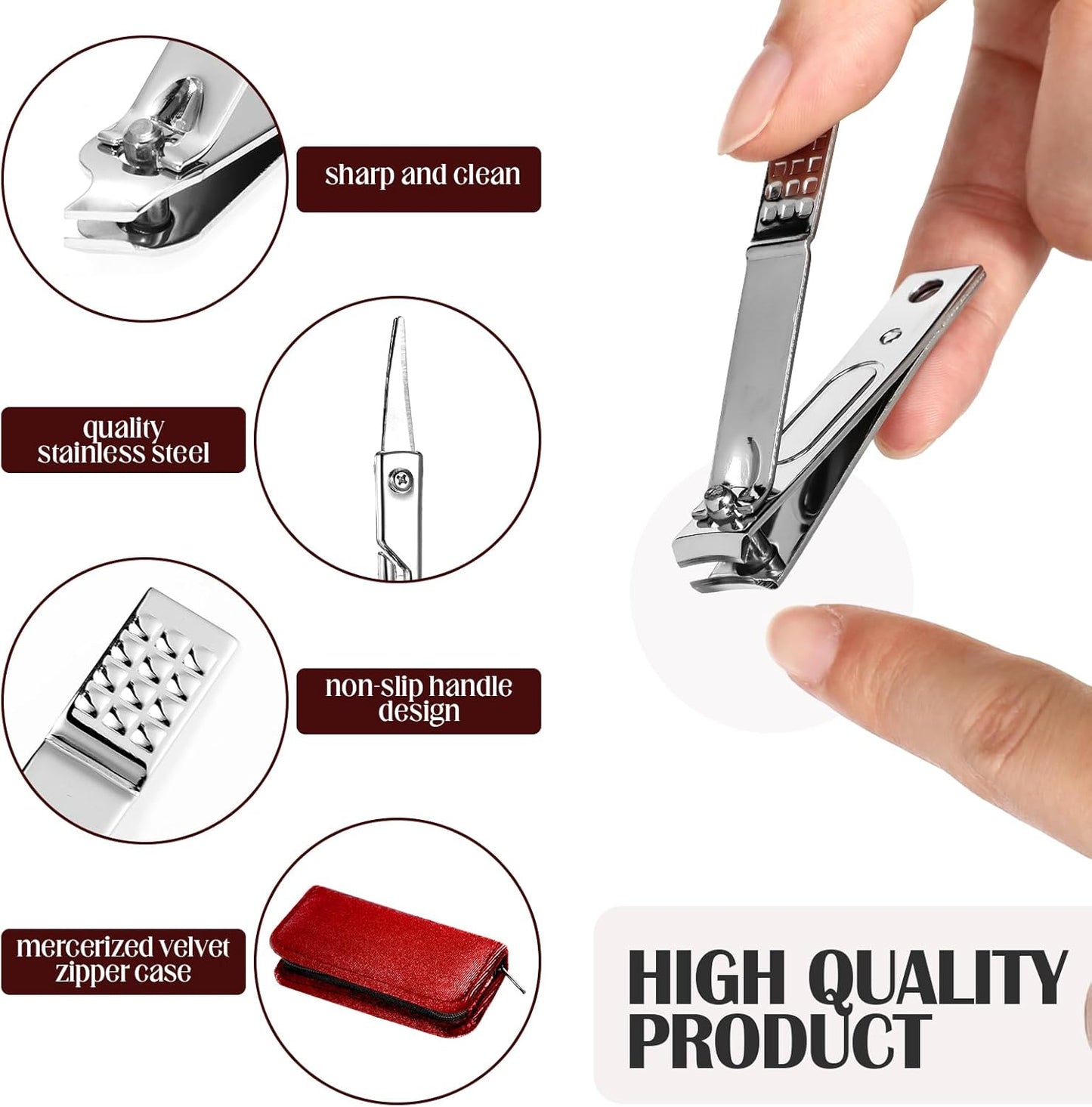 Mini Manicure Set - 24 Sets Nail Grooming Kit for Men & Women | Luxurious Travel Case, Stainless Steel, 8-in-1 (Red)