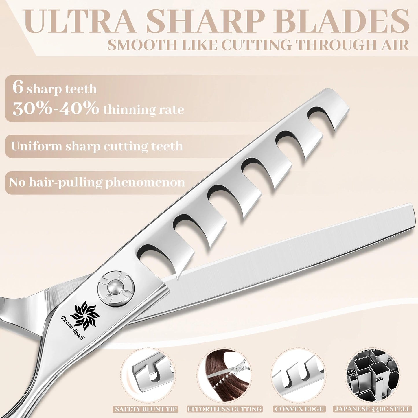 Dream Reach Hair Cutting Scissors - 6" Texturizing Hair Shears 440C Steel