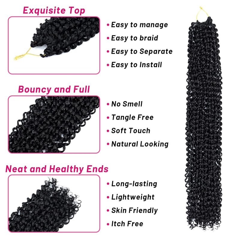 Passion Twist Hair - 24 Inch Water Wave Crochet Braids | 7 Packs Bohemian Curly for Butterfly Locs (1B#)