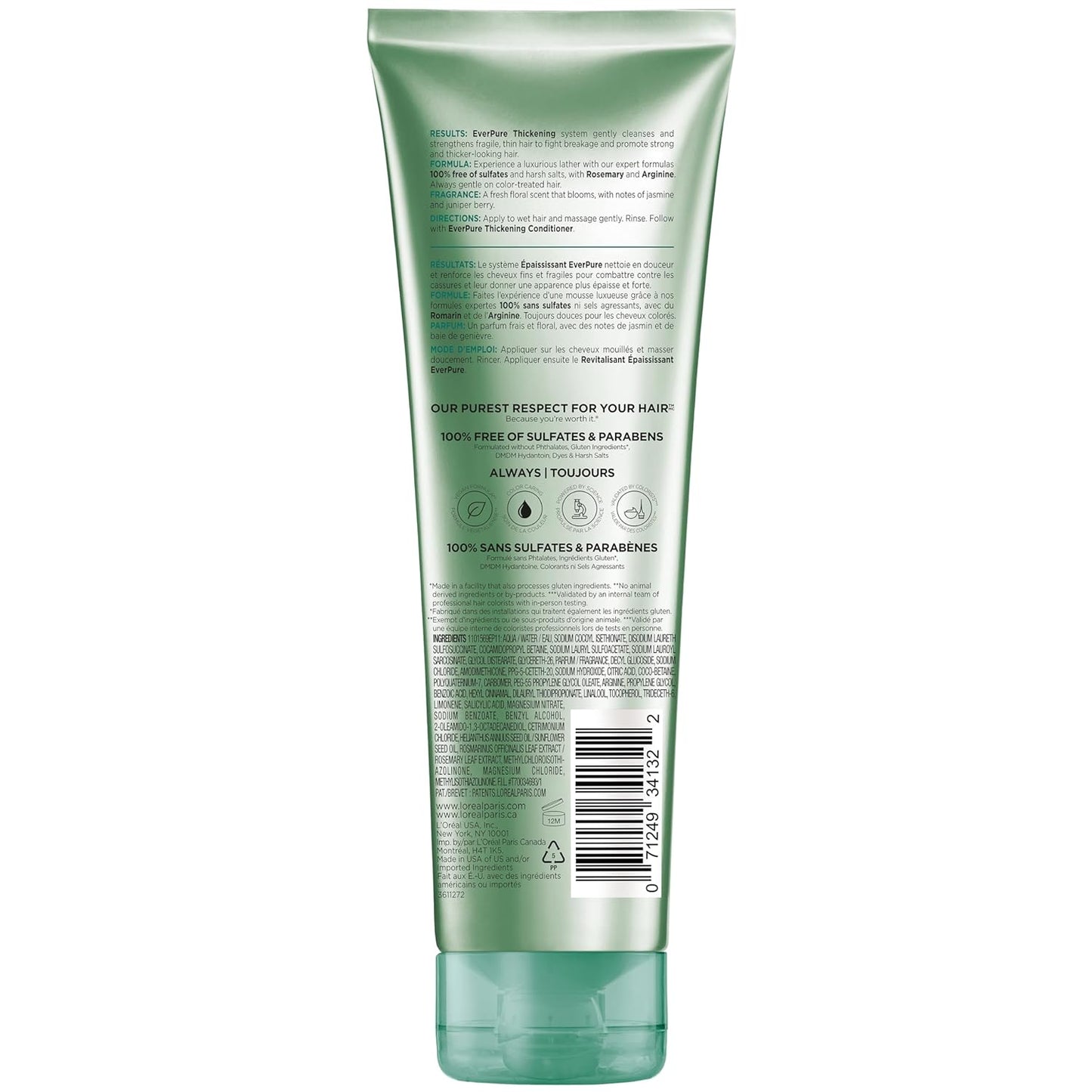 L'Oreal Paris Thickening Shampoo - Sulfate Free Formula for Thin, Fragile Hair | Infused with Rosemary, 8.5 Fl Oz