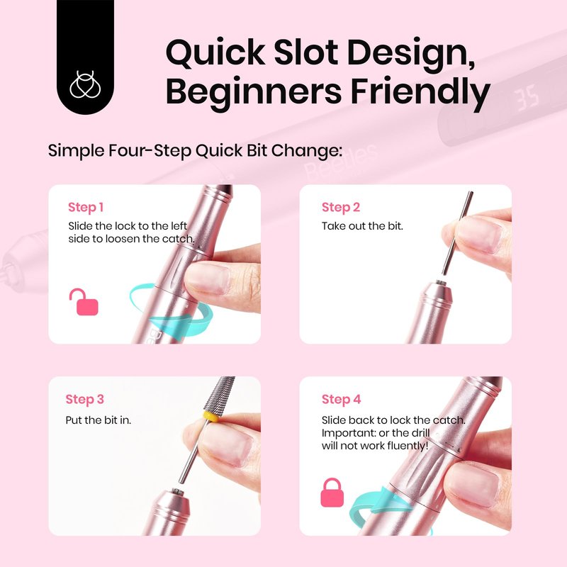Beetles Electric Nail Drill Cordless, 35 Adjustable Speeds Portable Nail Drill Rose Gold Long Battery Life Polishing Set Professional Nails Machine Kit Manicure Pedicure Tools for Home Salon Use