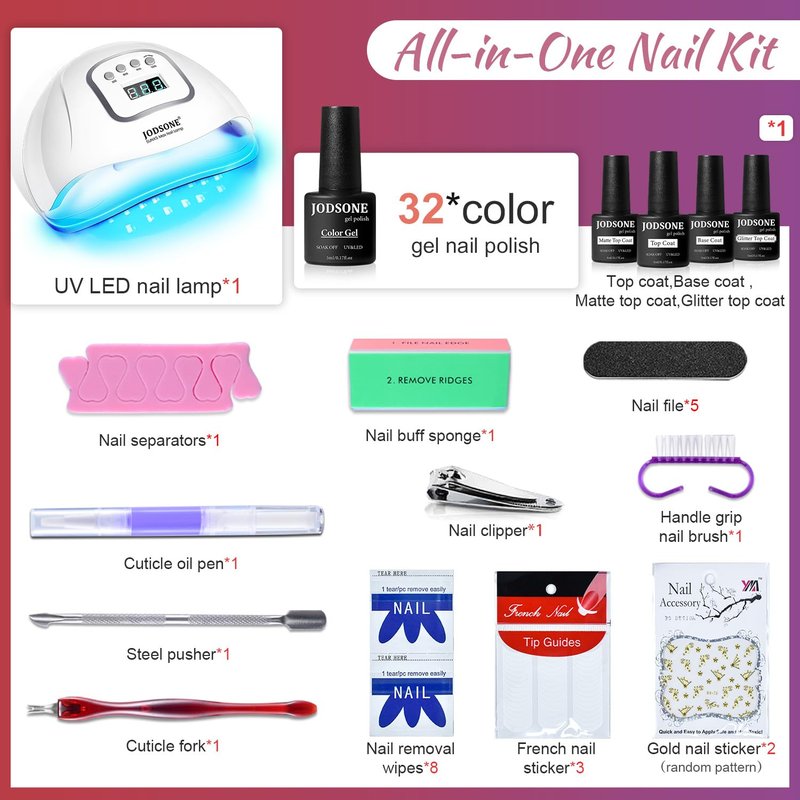 Gel Nail Polish Kit - 32 Colors with UV Light | Soak Off Nail Art Set for DIY Manicure