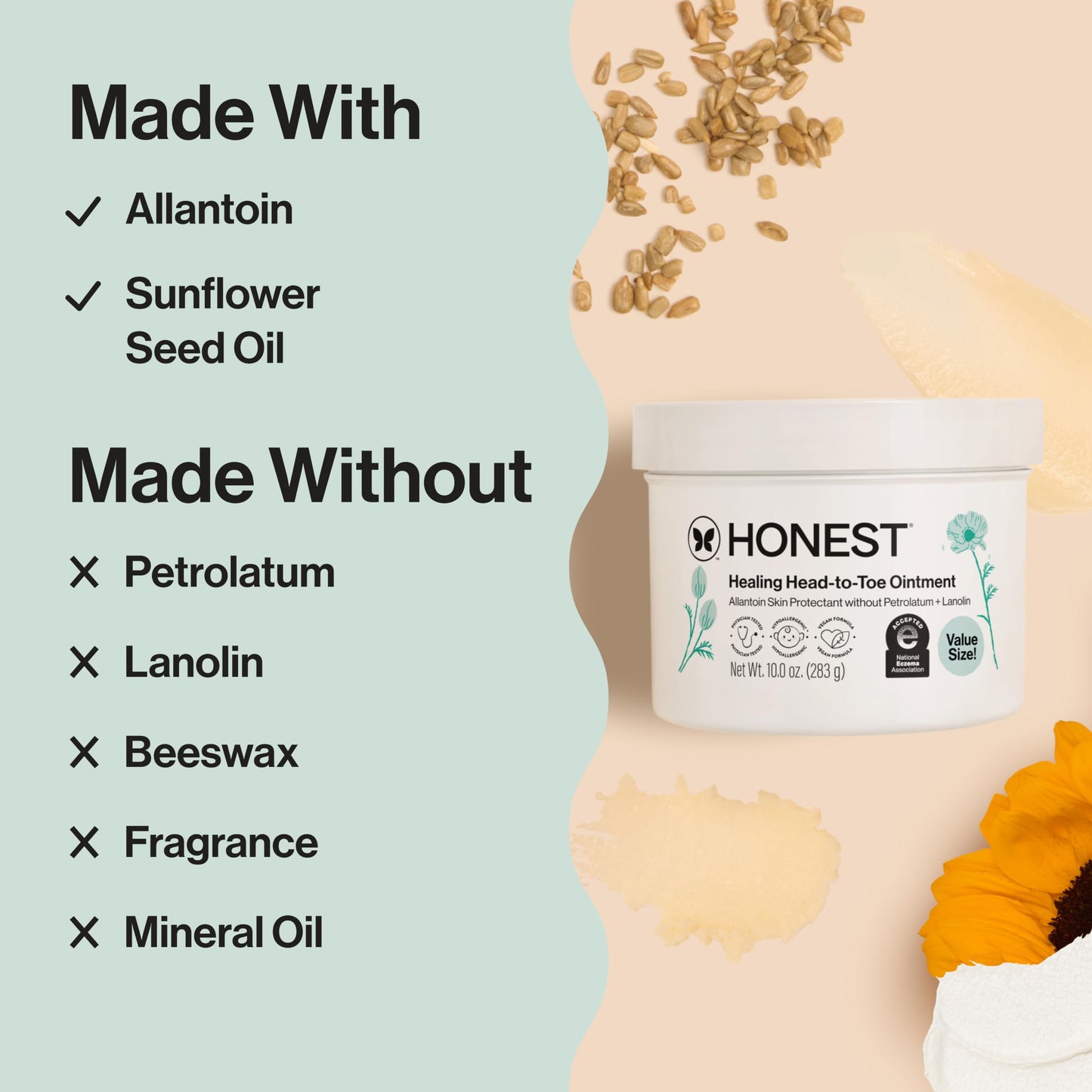 The Honest Company Head-to-Toe Healing Ointment, Multi-Purpose Baby Balm, Hypoallergenic, Fragrance-Free, Vegan, 10 oz