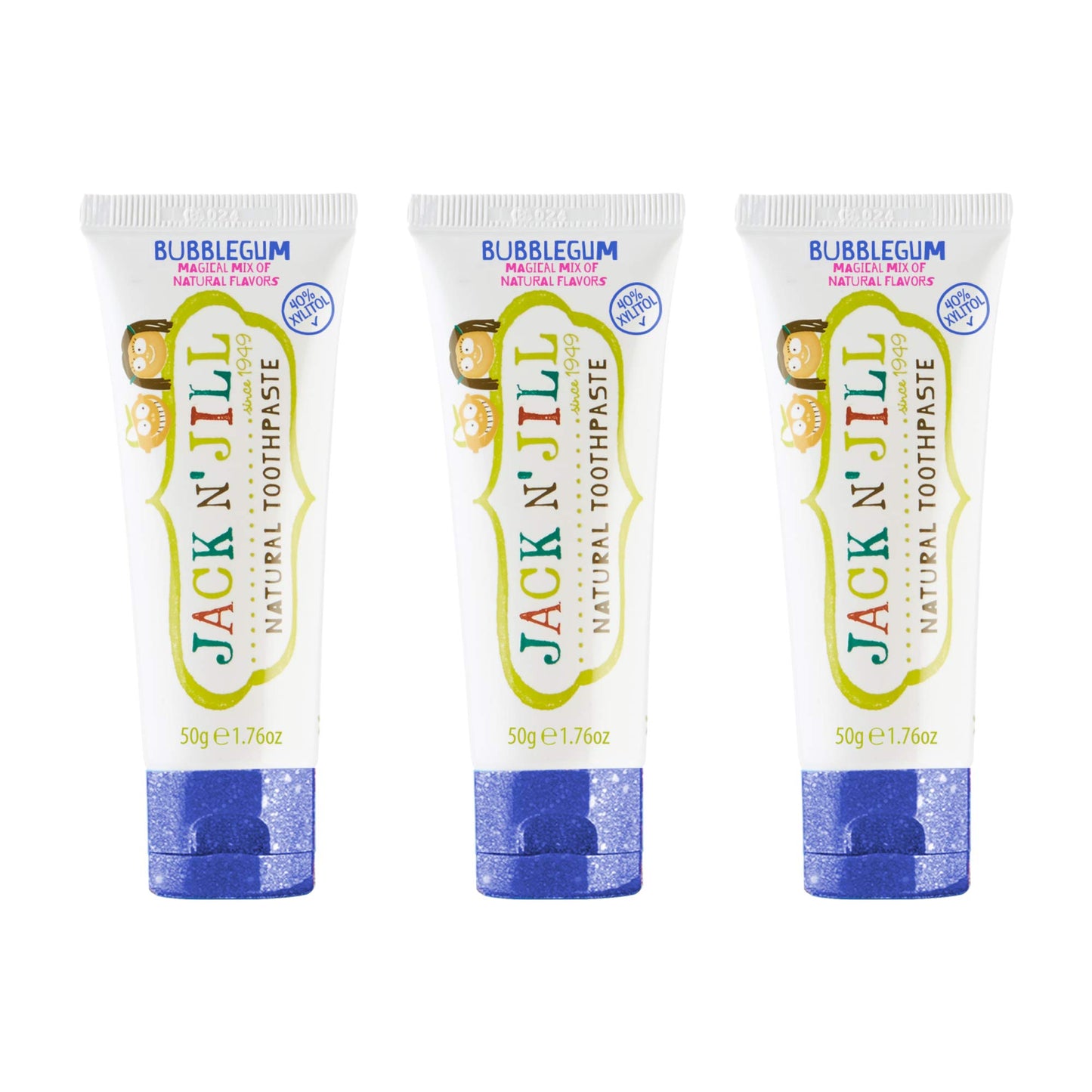 Jack N' Jill Natural Kids Toothpaste - Bubble Gum - Organic, Gluten Free, Vegan, BPA Free, Fluoride Free, SLS Free, Dairy Free - Make Toothbrushing Fun for Kids - 1.76 oz (Pack of 3)