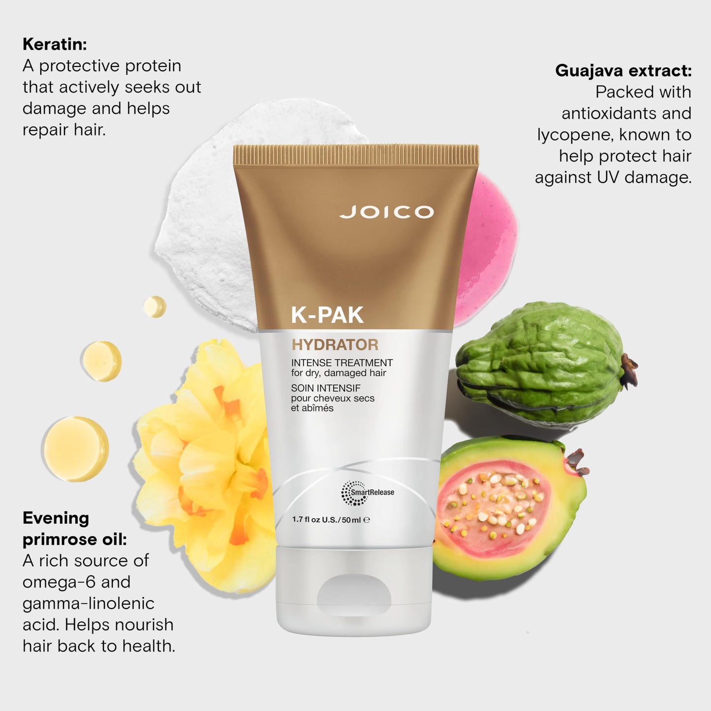Joico K-Pak Hydrator Intense Treatment | For Dry, Damaged Hair | Boost Shine | Improve Elasticity | Instant Hydration & Softness | With Keratin & Evening Primrose Oil | 1.7 Fl Oz