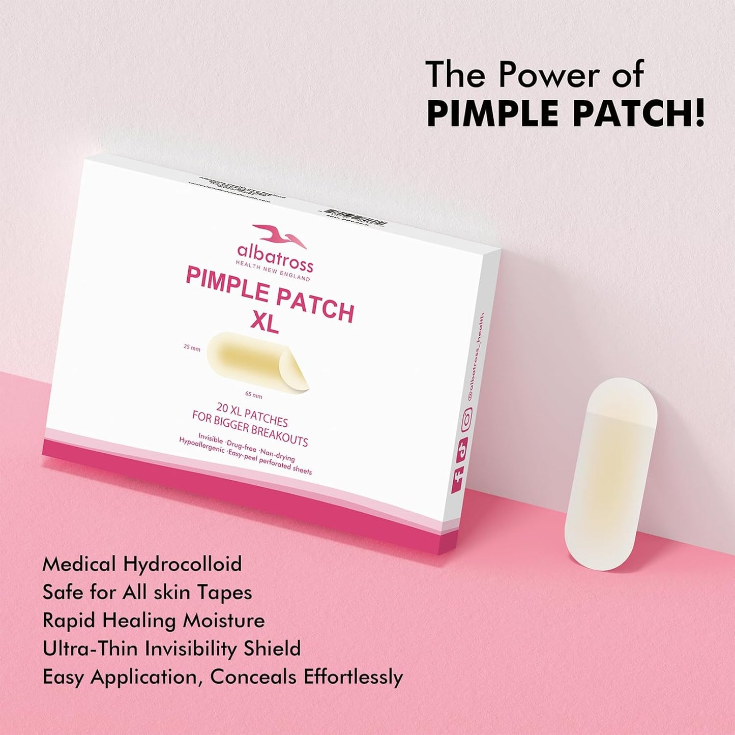 Albatross Health New England Invisible Pimple Patches for face, plain Hydrocolloid Acne Patches, HSA FSA eligible, Spot Dots Cover, Zit Blemish Patch, 2 Sizes 180 Counts