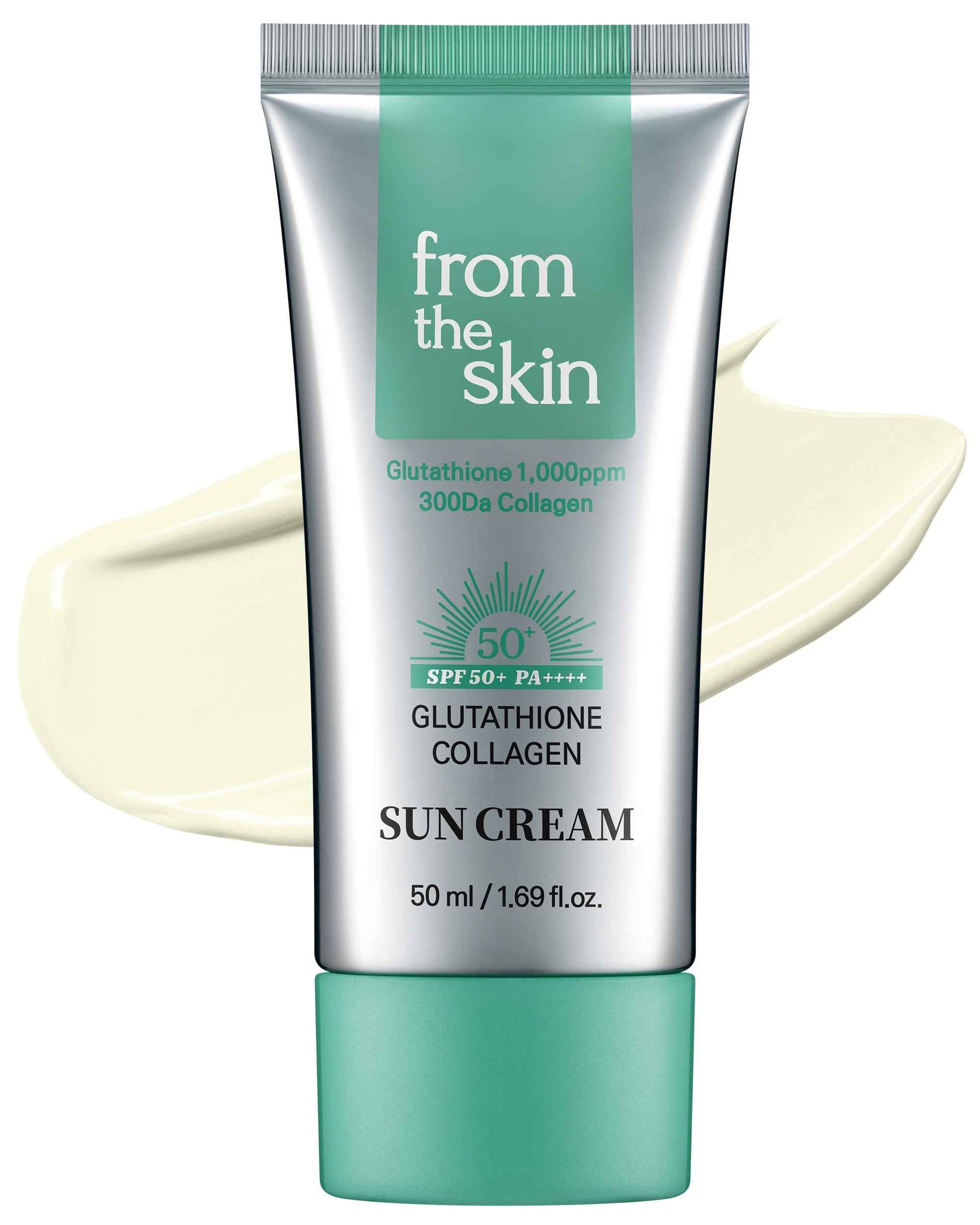 FROM THE SKIN Glutathione Collagen Sun Cream – SPF 50+ PA++++ Hydrating and Hypoallergenic Sunscreen Moisturizer for Radiant, Wrinkle Care - Non Greasy Silky Moisture Finish, 1.69oz.